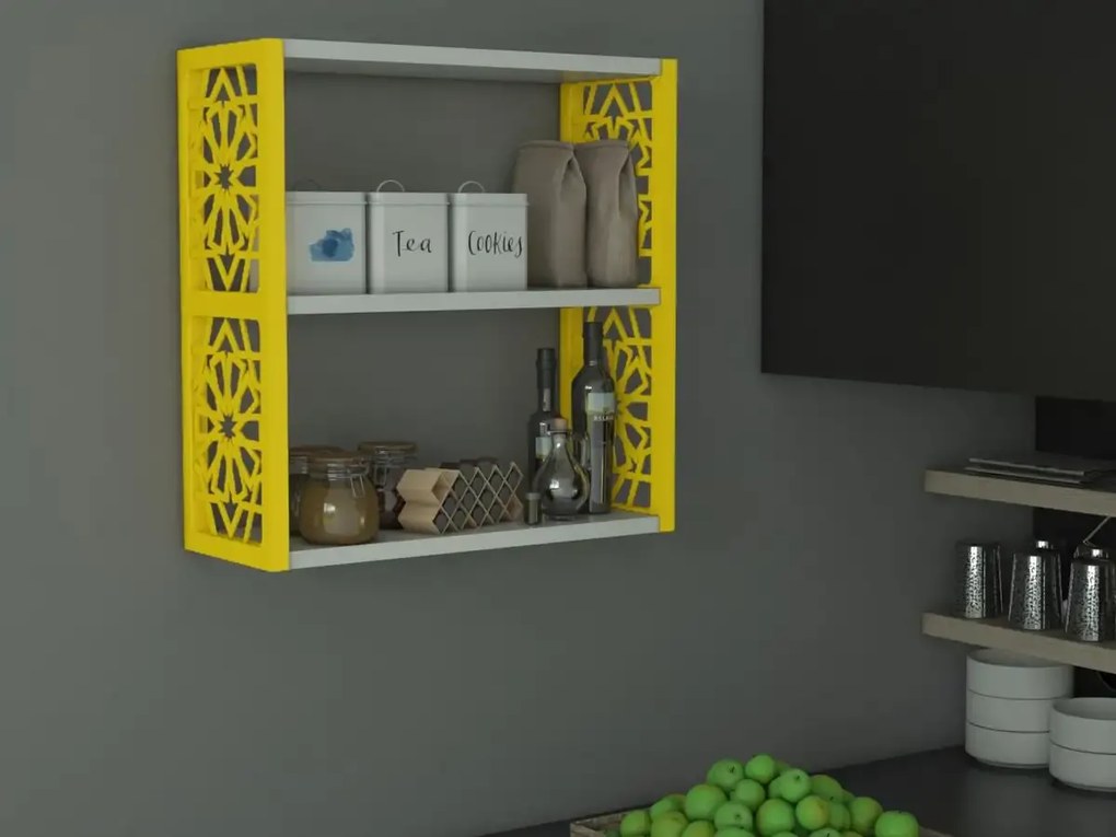 Raft de perete din PAL/PPE, Lulu Homs, alb-galben, 50 x 45 x 20 cm
