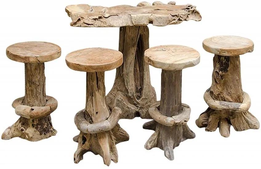 Set 4 scaune bar si masa bar din lemn tec Root