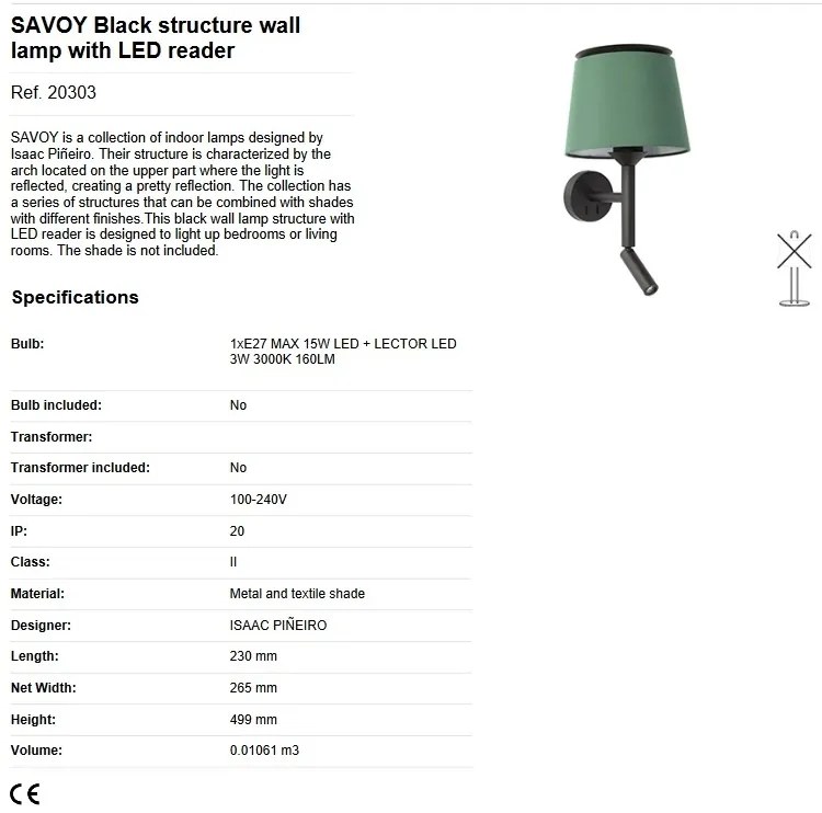 Aplica perete cu reader LED moderna design elegant SAVOY negru/verde