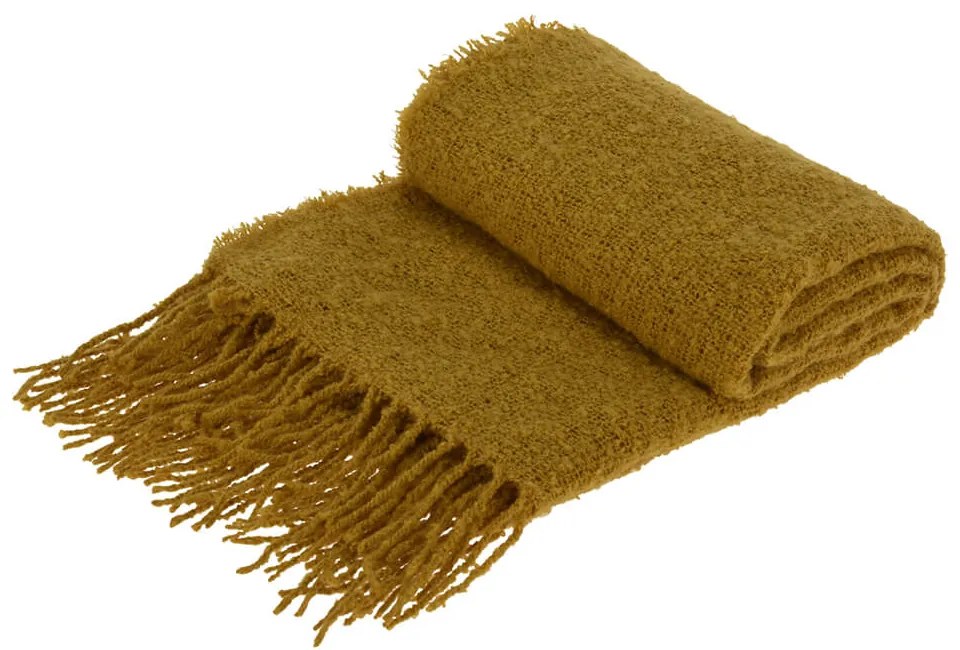 Pled cu franjuri Chenille, 127x152 cm, crosetat, galben