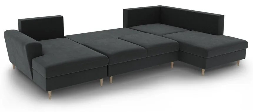 Colțar gri închis extensibil, cu spațiu de depozitare cu tapițerie din catifea (cu colț pe partea dreaptă-în formă de "U") Kyoto – Cosmopolitan Design