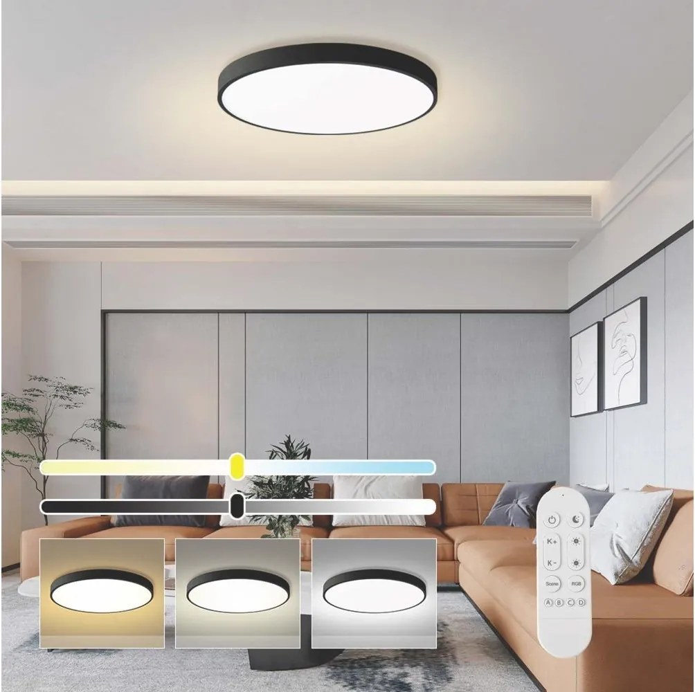 Immax NEO 07313L-LED Plafonieră dimabilă SEMPLICI 96W/230V diametru 80 cm Wi-Fi Tuya negru + telecomandă