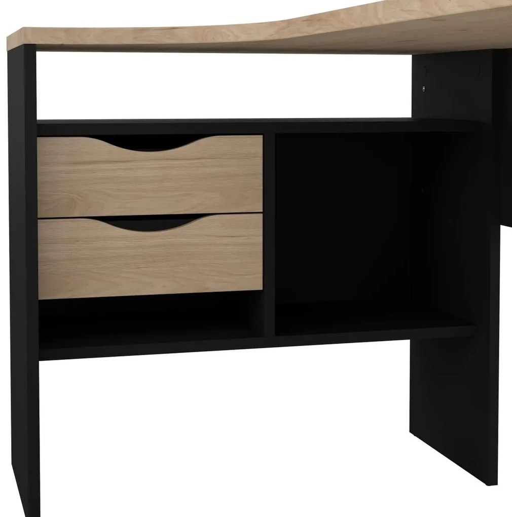 Birou Felix Corner, negru mat / hickory jackson