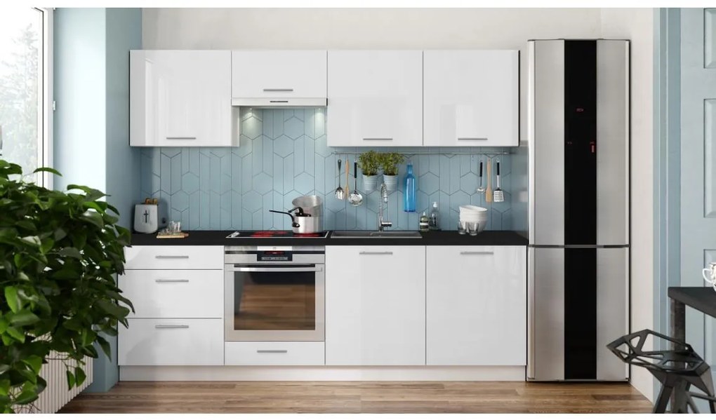 Mobilă de bucătărie CELESTE 240 cm, alb lucios