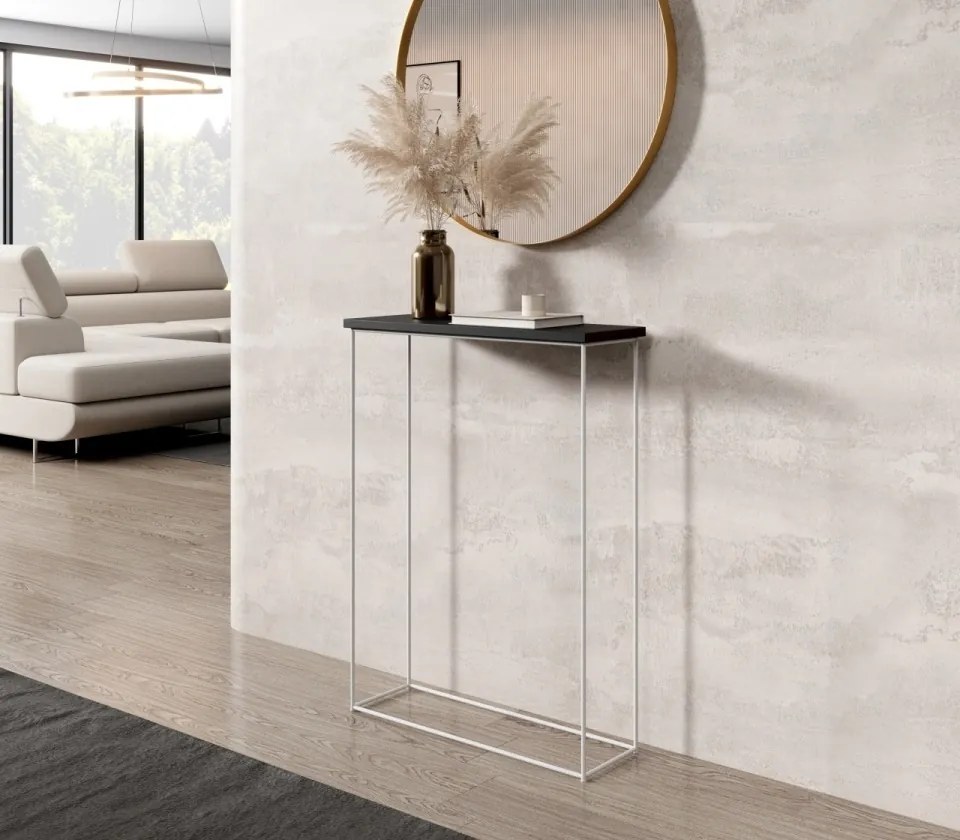 Consolă hol, 60x20x80 cm Sili 2, ADRK Furniture (Culoare: Negru / Alb Lucios)