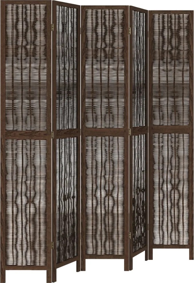 vidaXL Paravan cameră 5 panouri, maro închis, lemn masiv paulownia