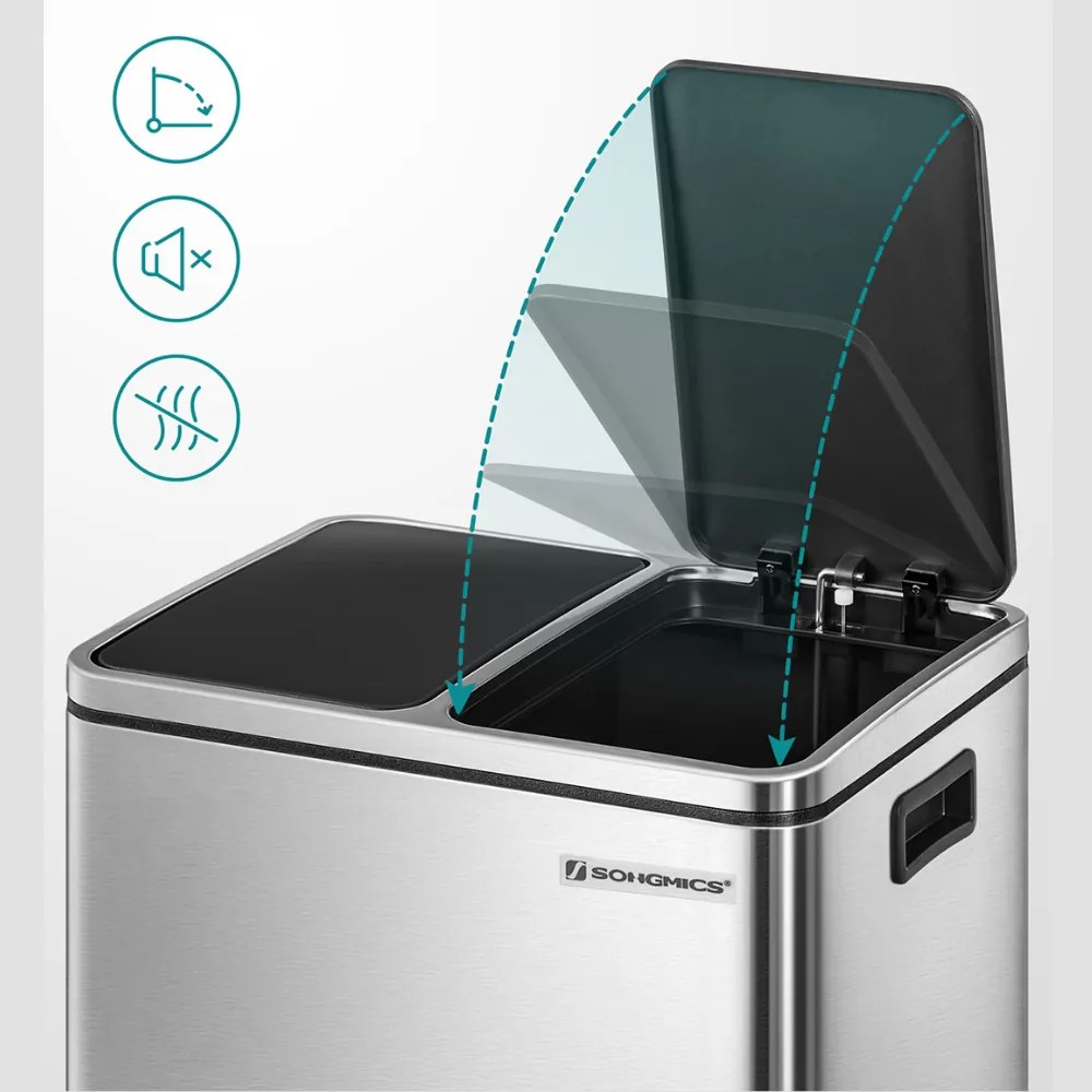 Coș pentru separarea deșeurilor SORT 30l (2×15l), argintiu/negru SongmicsHome