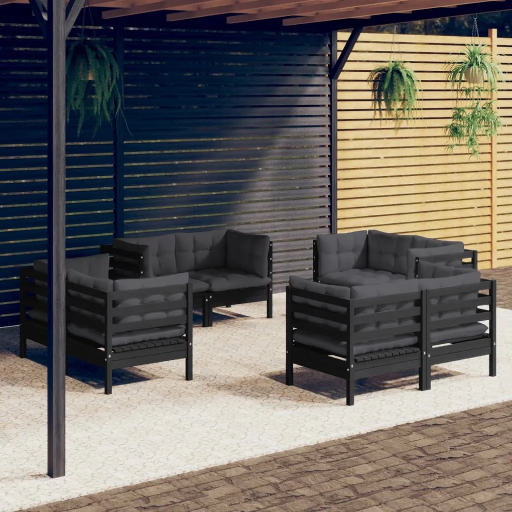 vidaXL Set mobilier de grădină cu perne, 8 piese, antracit, lemn pin