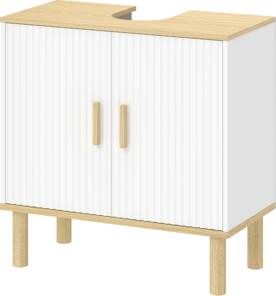 HOMCOM Dulap sub lavoar cu raft reglabil pentru lavoar fără piedestal cu uși canelate 60x30x61 cm Alb | Aosom Romania