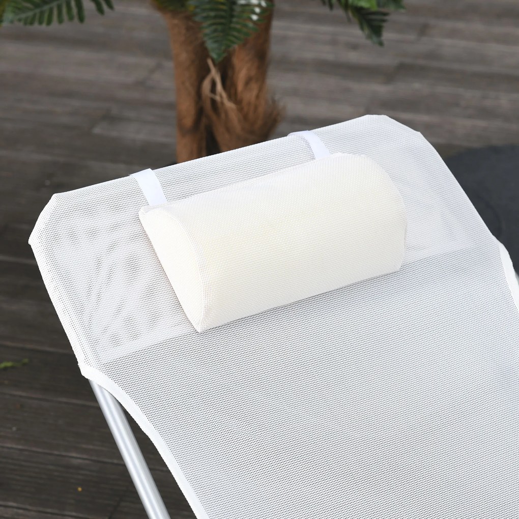 Outsunny Șezlong Pliabil cu Spătar Reglabil pe 5 Nivele și Pernă, Șezlong de Grădină cu Material Texteline, pentru Plajă, Piscină, Grădină, 182x56x28 cm, Crem | Aosom Romania