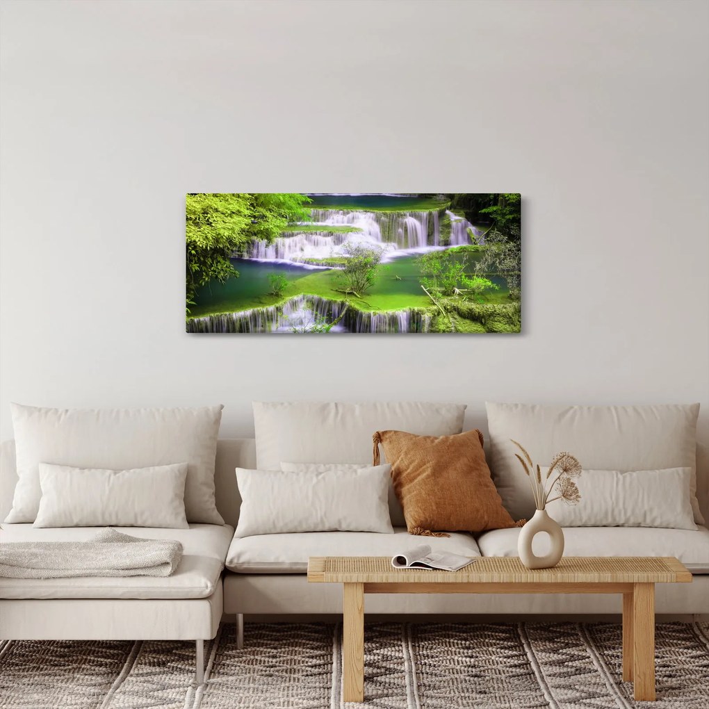 Tablou - Cascada Huay Mae Khamin, Kanchanaburi, Thailanda (120x50 cm)
