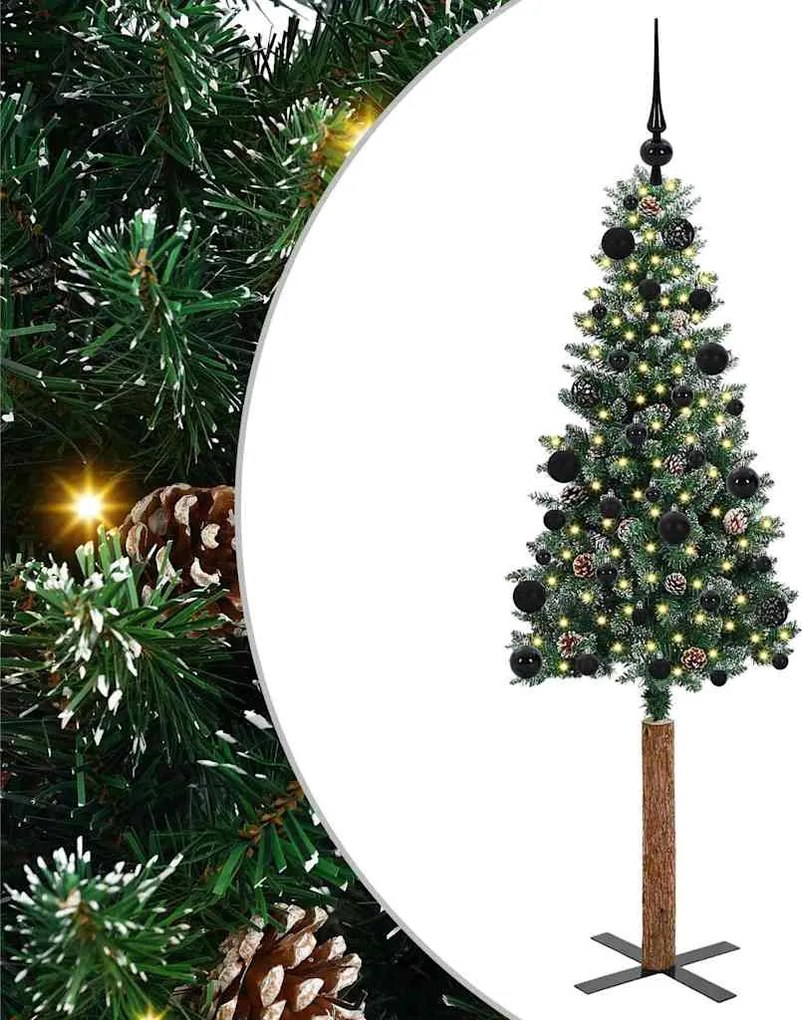 vidaXL Brad de Crăciun subțire Verde 150 cm PVC și lemn de PIN masiv