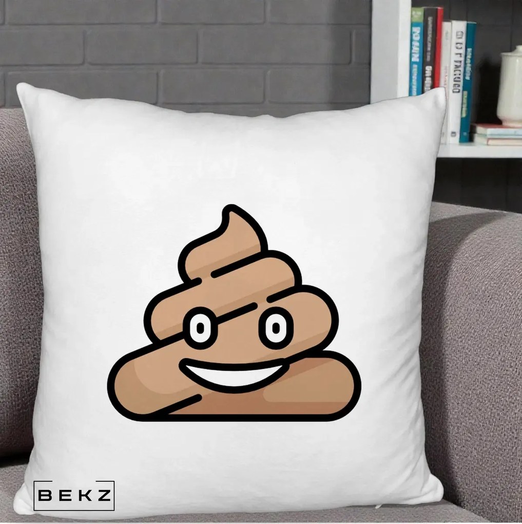 Perna Decorativa Emoji Poop Funny, 40x40 cm, Alb Pufos, Husa Detasabila, Perna Inclusa, BEKZ®