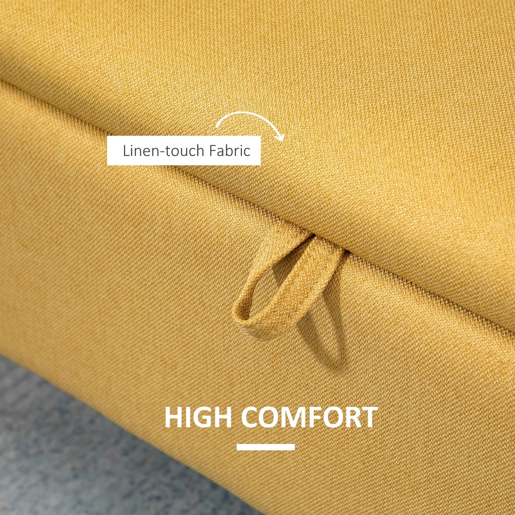 HOMCOM Bancă de la Capătul Patului cu Spațiu de Depozitare și Acoperire în Poliester Galben, 101x38.5x44.5 cm | Aosom Romania