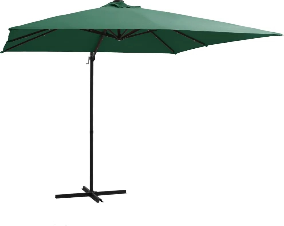 vidaXL Umbrelă în consolă cu LED, stâlp din oțel, verde, 250x250 cm