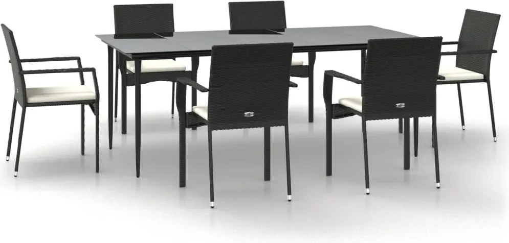 vidaXL Set mobilier de grădină cu perne, 7 piese, negru, poliratan