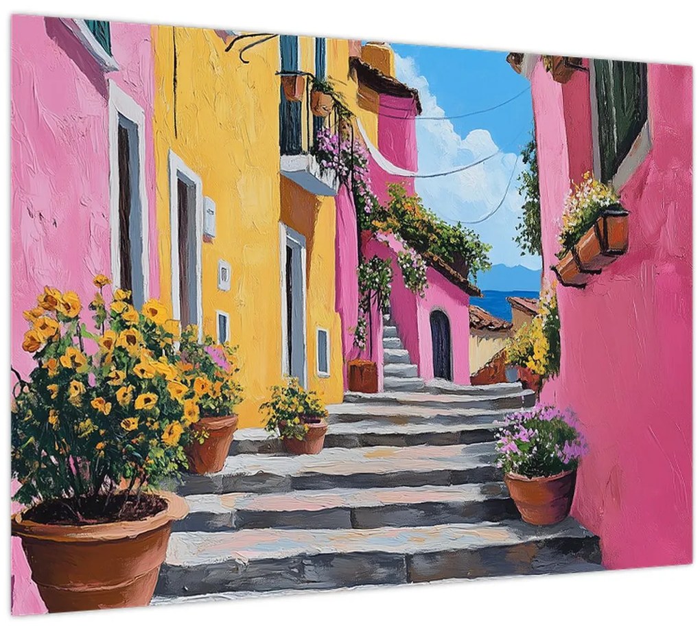 Tablou pe sticlă - Alee roz (70x50 cm)