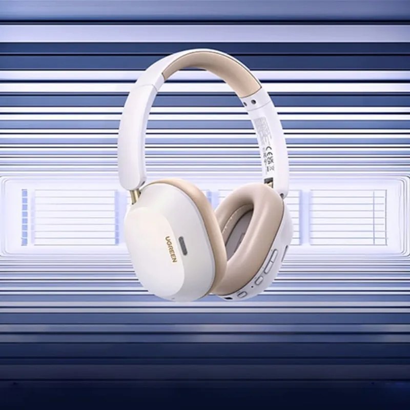 Casti fara fir UGREEN HiTune ANC Max5c HP203, Pana la 75 de ore, Spatial Audio, Hi-Res, Anulare hibrida a zgomotului (ANC), Pliabile, Alb