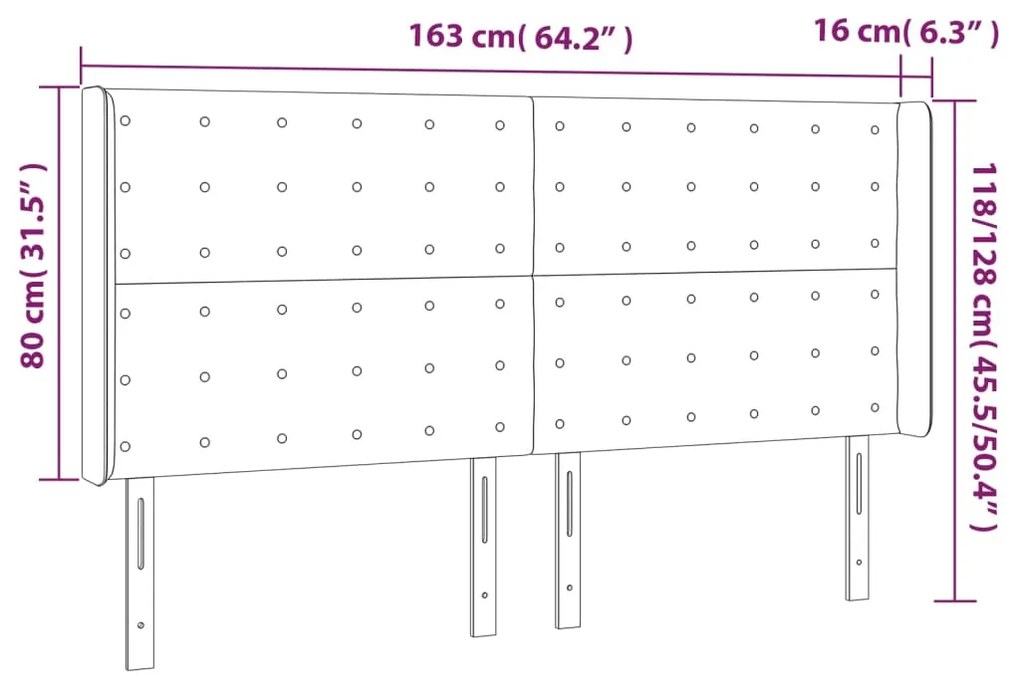 Tablie de pat cu aripioare, crem, 163x16x118 128 cm, piele eco 1, Crem, 163 x 16 x 118 128 cm