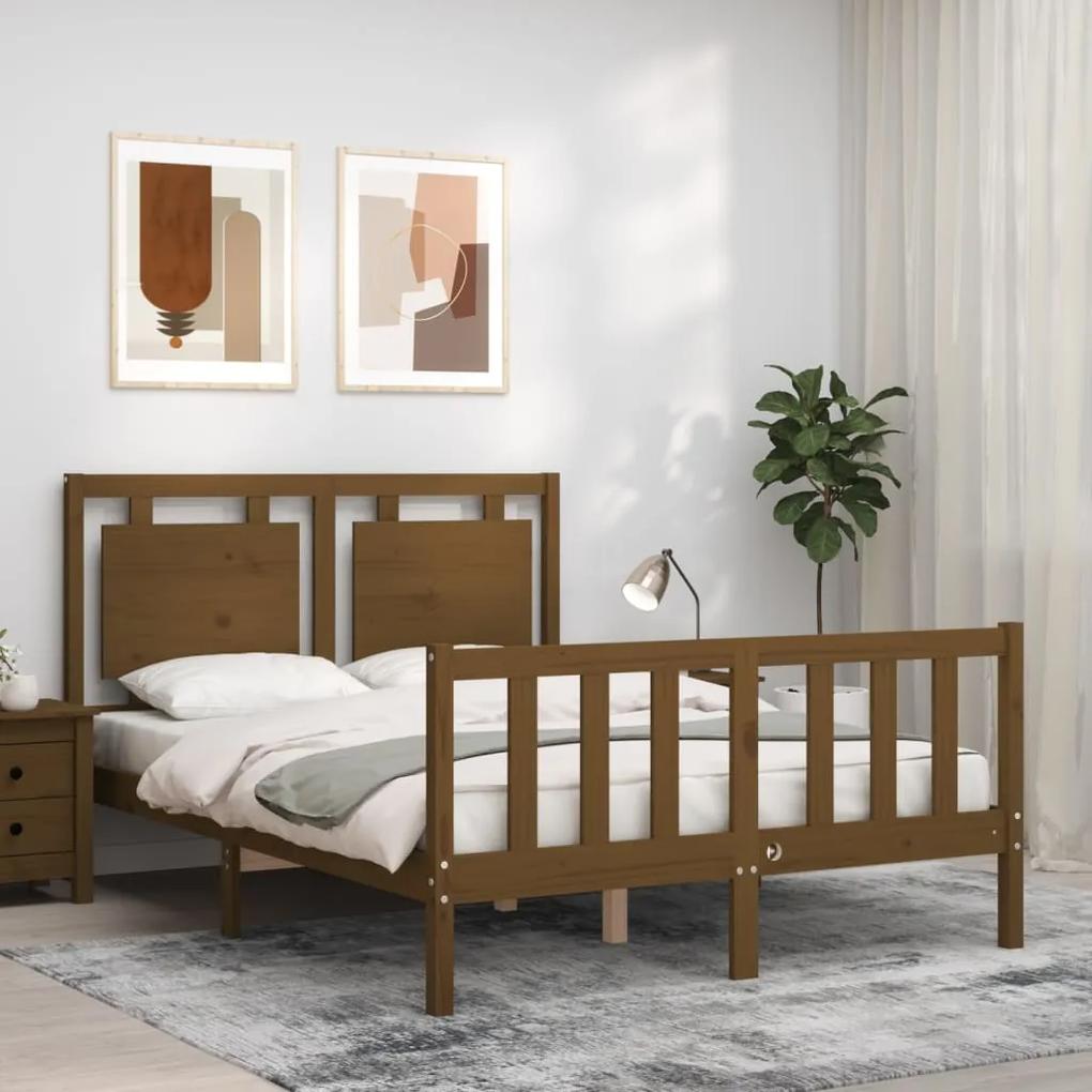 3192164 vidaXL Cadru de pat cu tăblie, maro miere, 120x200 cm, lemn masiv