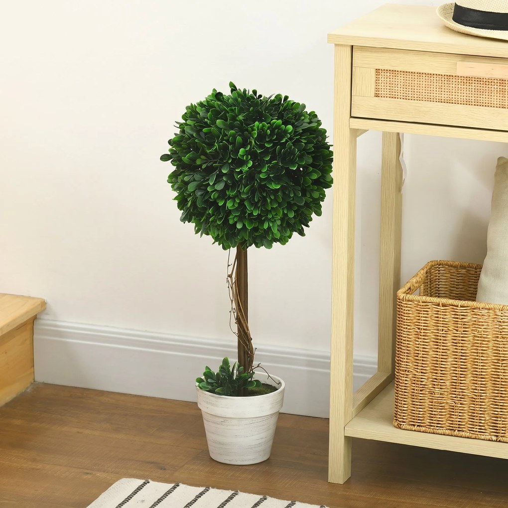 HOMCOM Set 2 Plante Decorative Sferice 60cm, Frunze Lemn de Santal, Verzi, pentru Decor Interior/Exterior | Aosom Romania