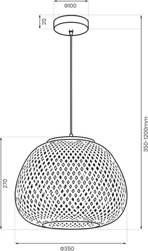 Pendul PETRA pe cablu, 1xE27/15W/230V, Ø 35 cm, bambus