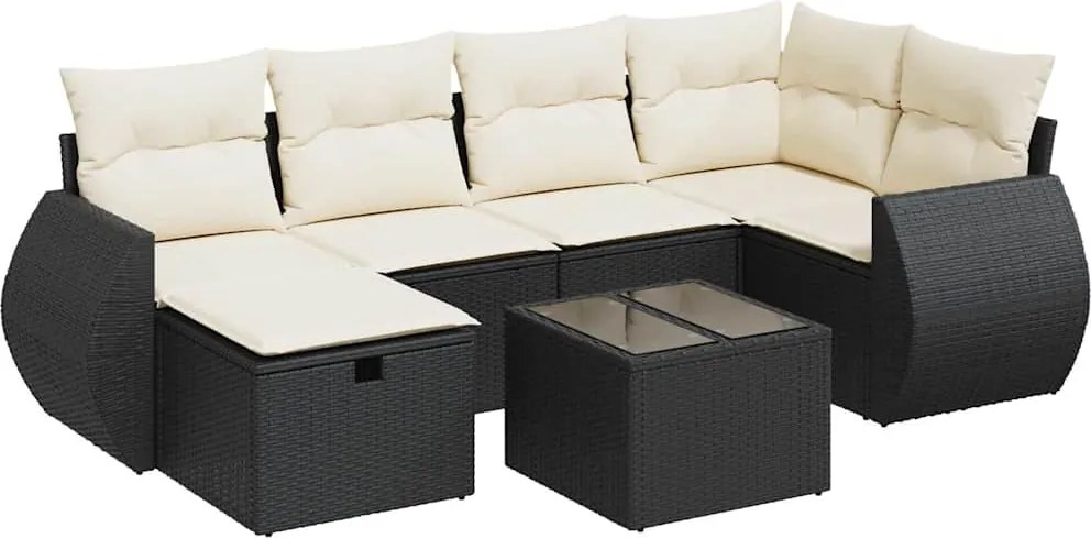 vidaXL Set canapele de grădină cu perne, 7 piese, negru, poliratan