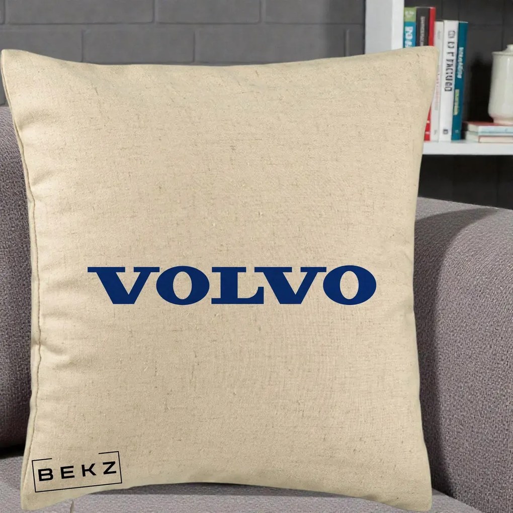 Perna Personalizata cu emblema Volvo, 40x40 cm, Bej, Husa Detasabila, Perna Inclusa, BEKZ®