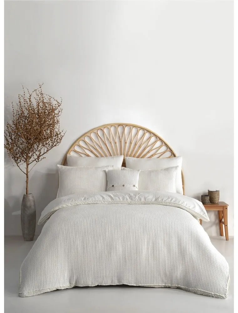 Lenjerie de pat albă din bumbac ranforcé pentru pat de o persoană 140x200 cm Waffle Striped – Mila Home Luxury