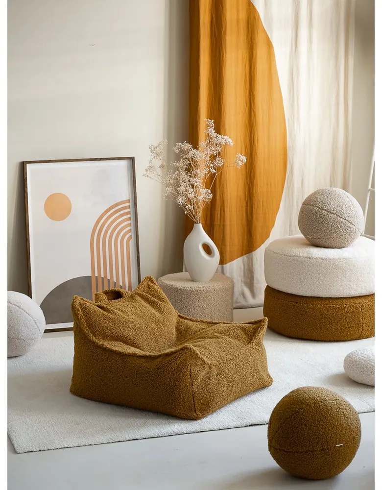 Fotoliu puf pentru copii maro cu tapițerie din țesătură bouclé Chair – Wigiwama