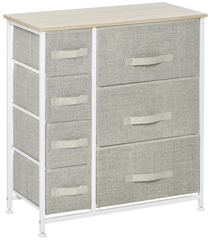 HOMCOM Sifonier 7 sertare din material textil, sifonier, mobilier de depozitare modern, cadru din oțel, 63,5 x 30 x 71 cm, gri | Aosom Romania