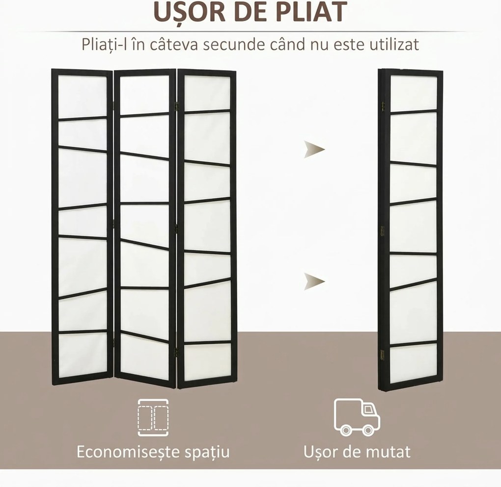HOMCOM Separator de camera cu 3 panouri, ecrane de confidentialitate pliabile portabile din lemn de interior | Aosom Romania