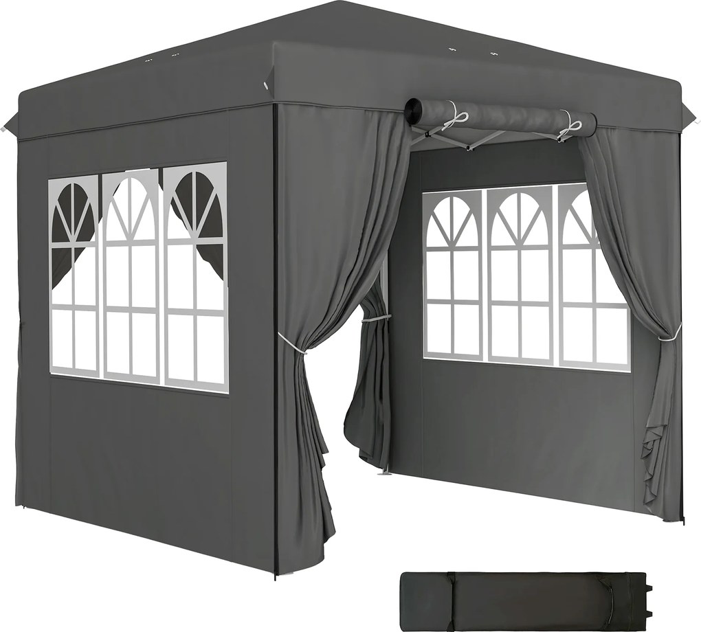 Outsunny Pavilion pop-up 2,5 x 2,5 m cu pereți laterali și geantă de transport, cort de grădină reglabil pe înălțime UPF50+, gri închis | Aosom Romania