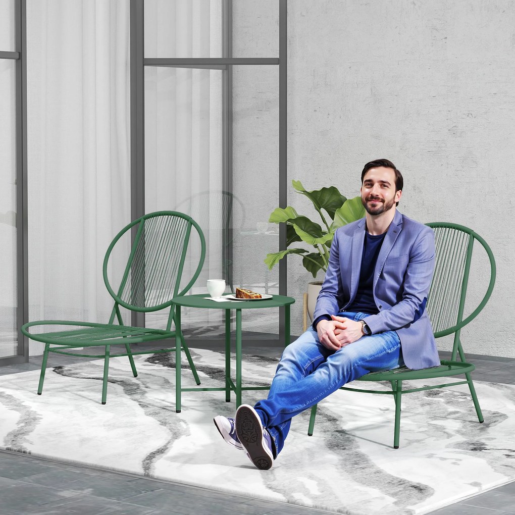 Outsunny Set salon de grădină, 3 piese, salon exterior 2 persoane cu 2 scaune Acapulco și masă joasă, verde închis | Aosom Romania