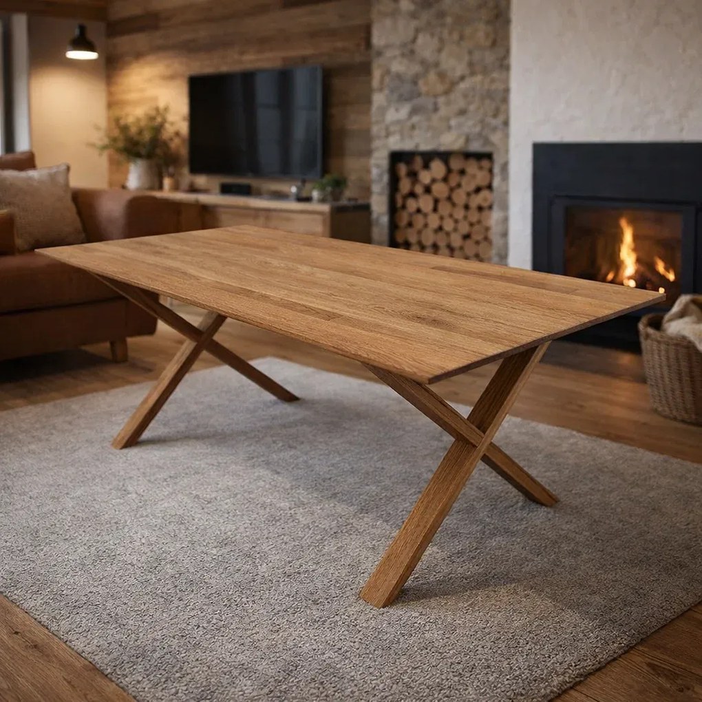 Masa dining Albis X din stejar masiv 200x95   240x95 cm