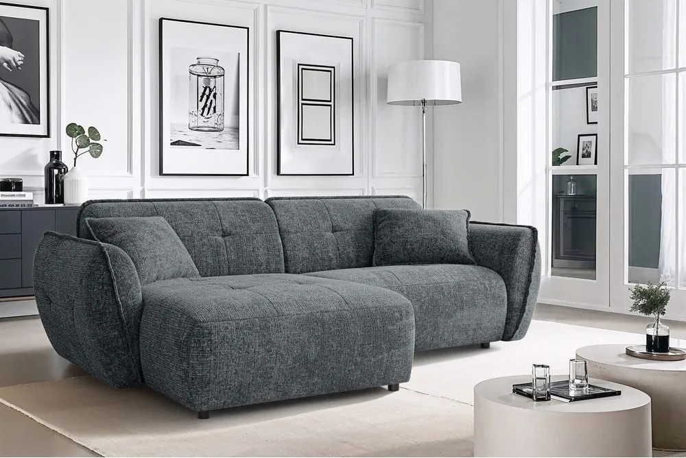 Colțar gri închis cu tapițerie din chenille (cu colț pe partea stângă/cu șezlong) Nelia – Ropez