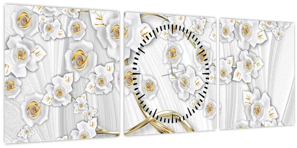 Tablou - Copac cu decor auriu (cu ceas) (90x30 cm)