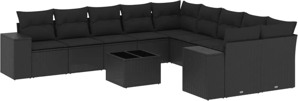 vidaXL Set canapele de grădină cu perne, 11 piese, negru, poliratan