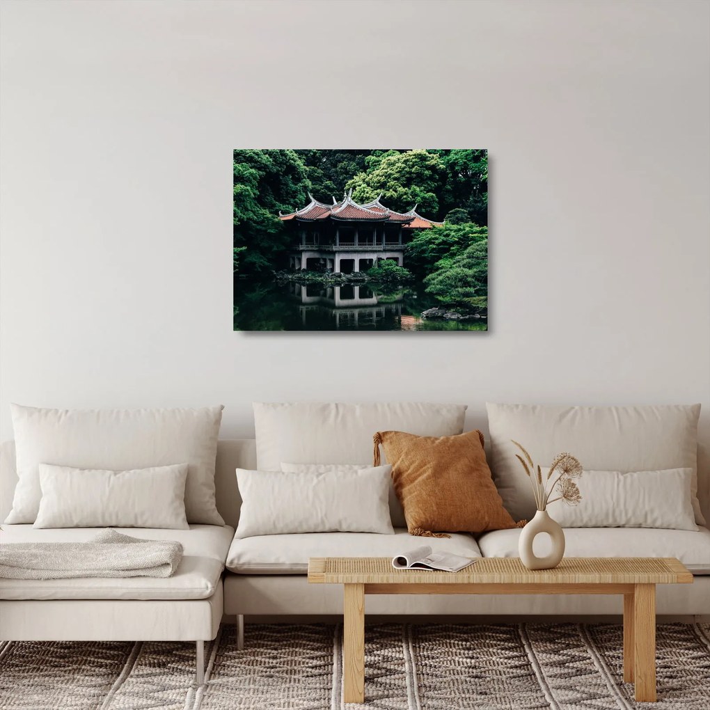 Tablou pe sticlă cu grădina japoneză națională (70x50 cm)