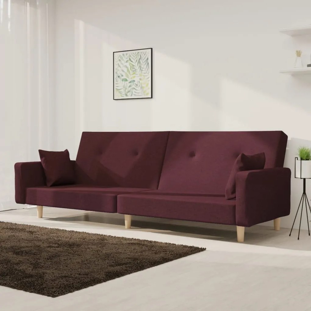 337331 vidaXL Canapea extensibilă cu 2 locuri, 2 perne, violet, textil