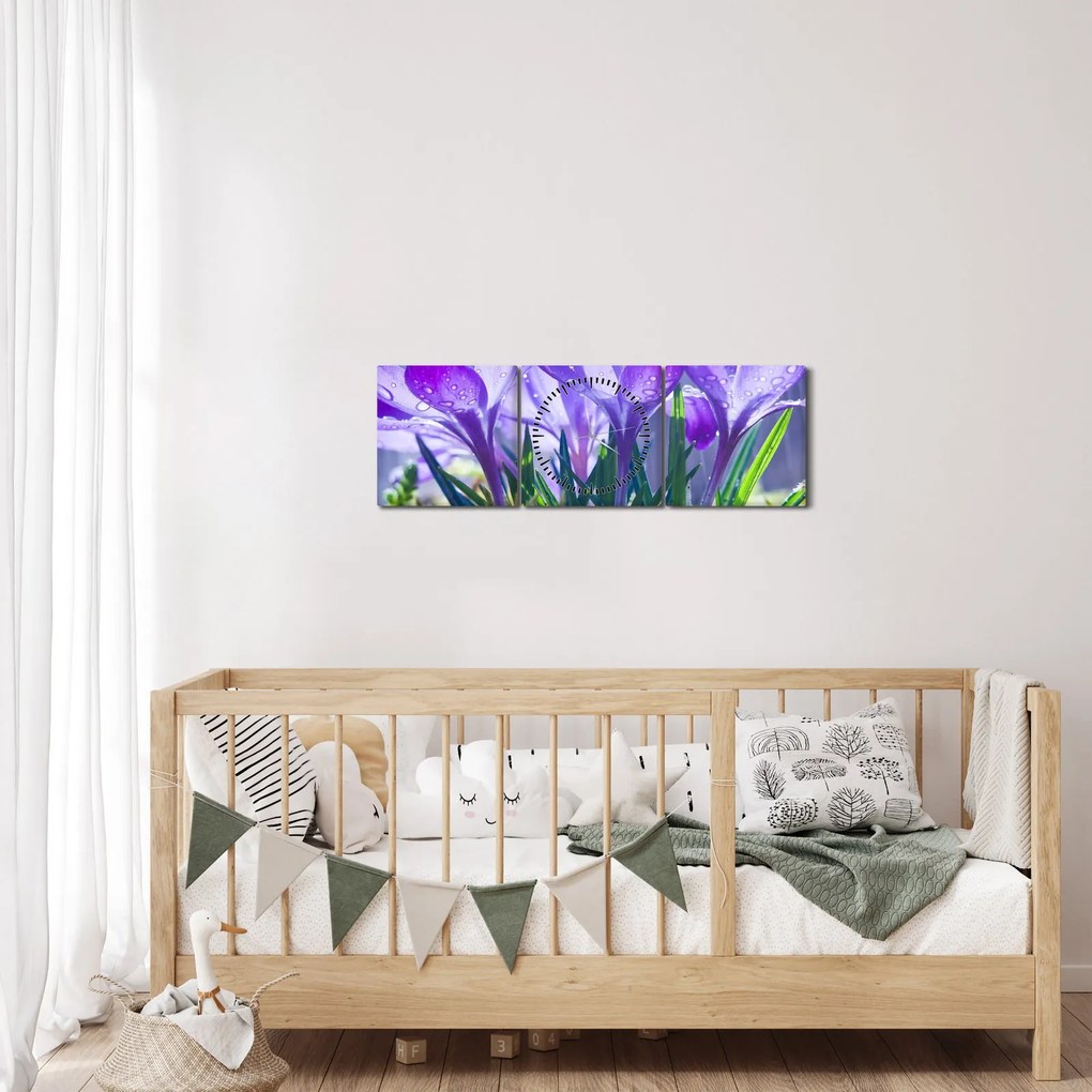Tablou cuflori în ploaie (cu ceas) (90x30 cm)