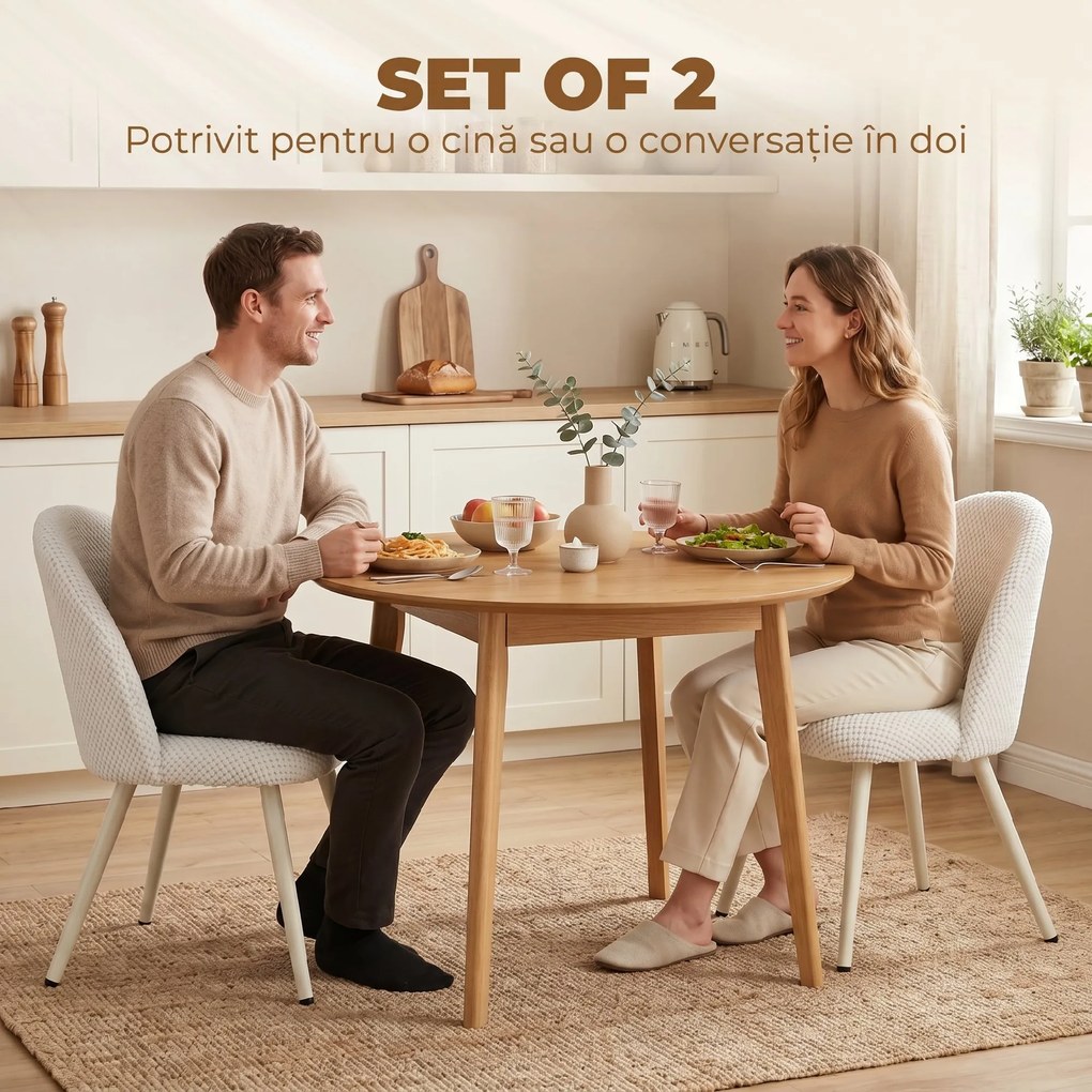 HOMCOM Set de 2 Scaune Moderne și Capitonate de Sufragerie, Alb | Aosom Romania