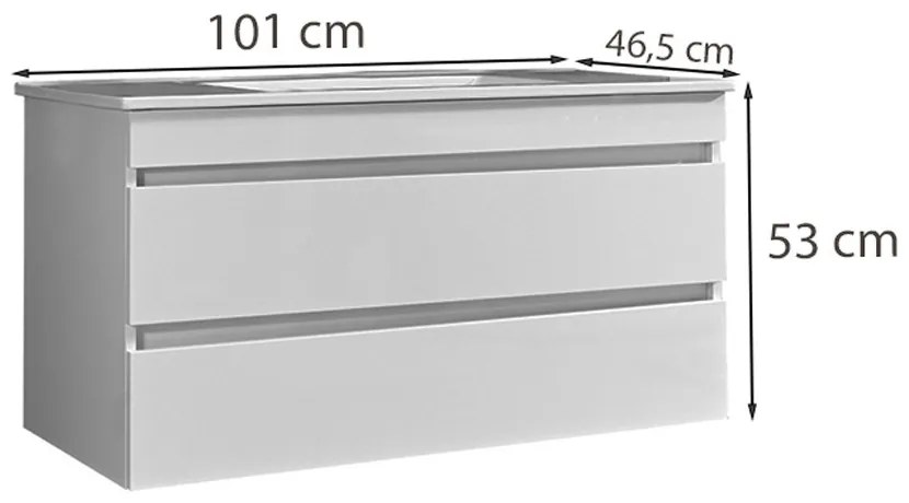 Mască de baie Cube 100 cu chiuvetă ceramică, 2 sertare, vopsită în alb lucios
