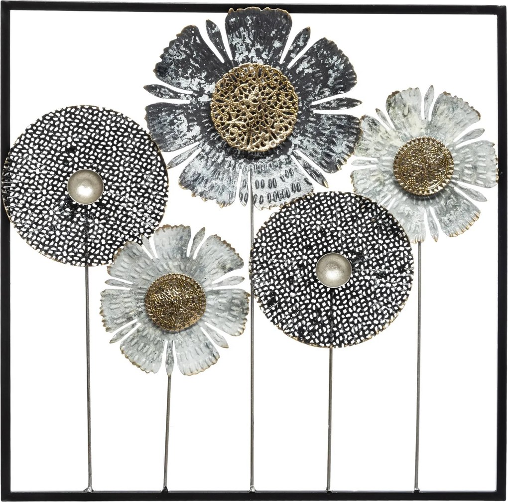 Decor de perete metalic FLORE, 50 x 50 cm
