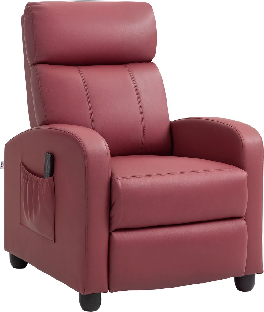 HOMCOM Fotoliu de Masaj cu 8 Moduri, 5 Intensități,  Suport pentru Picioare și Telecomandă, 68x88x98 cm, Roșu | Aosom Romania