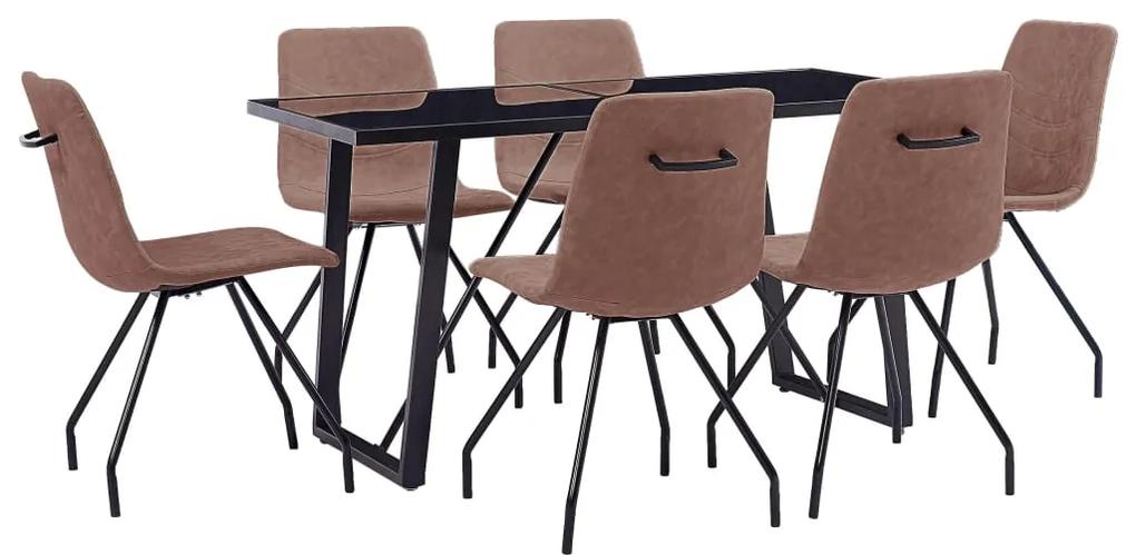 3050291 vidaXL Set mobilier de masă, 7 piese, maro, piele ecologică