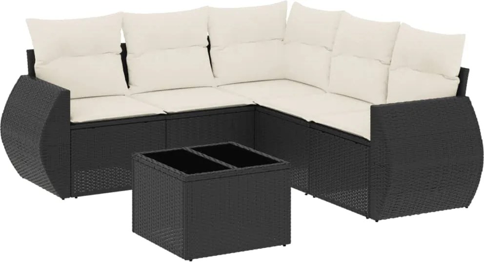 vidaXL Set mobilier de grădină cu perne, 6 piese, negru, poliratan