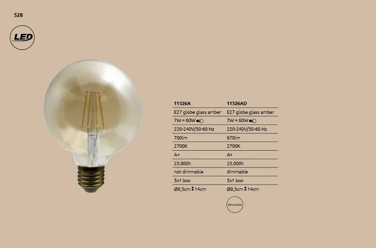 Bec decorativ cu filament LED E27 7W 2700K 11526A GL