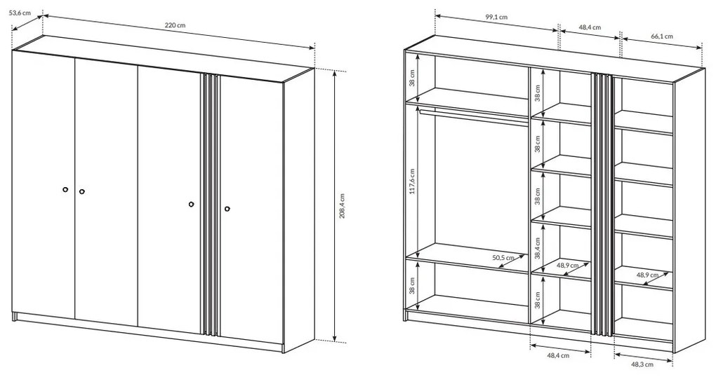 Dulap de haine Dalde 220 (Stejar craft auriu + antracit). 1071346