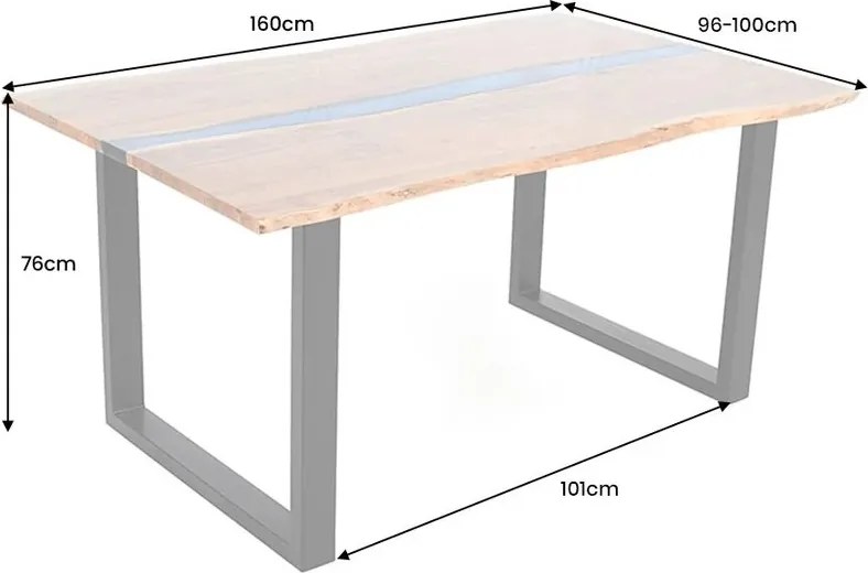 Masa din lemn de salcam cu rasina epoxidica albastra LIQUID 160cm